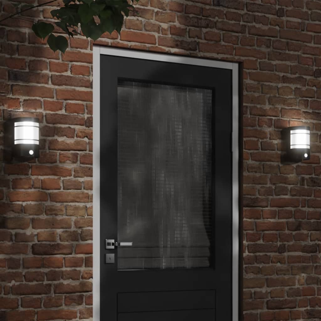 vidaXL Outdoor Wall Light with Sensor Black Stainless Steel - 53048