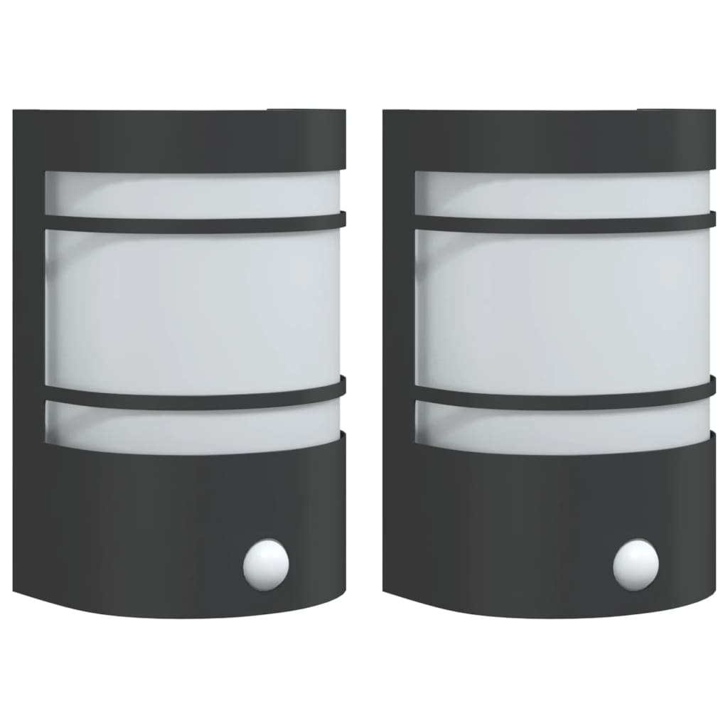vidaXL Outdoor Wall Lights with Sensors 2pcs Black Stainless Steel - 53049