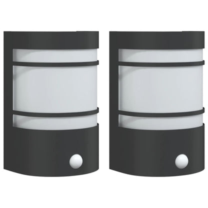 vidaXL Outdoor Wall Lights with Sensors 2pcs Black Stainless Steel - 53049