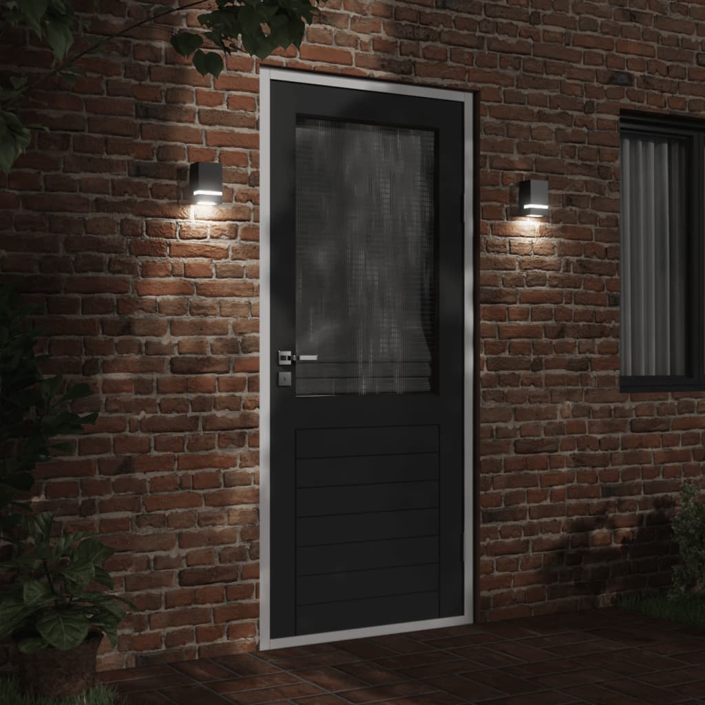 vidaXL Outdoor Wall Lights 2pcs Black Stainless Steel - 9.5 x 7.5 x 15 cm