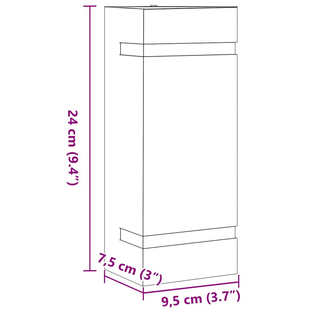 vidaXL Outdoor Wall Light Black Stainless Steel - 9.5 x 7.5 x 24 cm