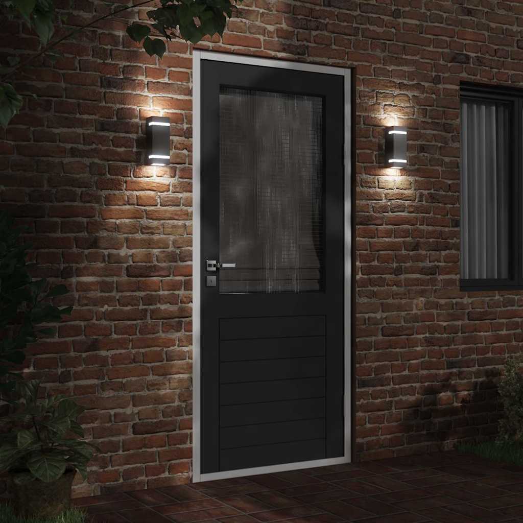 vidaXL Outdoor Wall Lights 2pcs Black Stainless Steel - 9.5 x 7.5 x 24 cm
