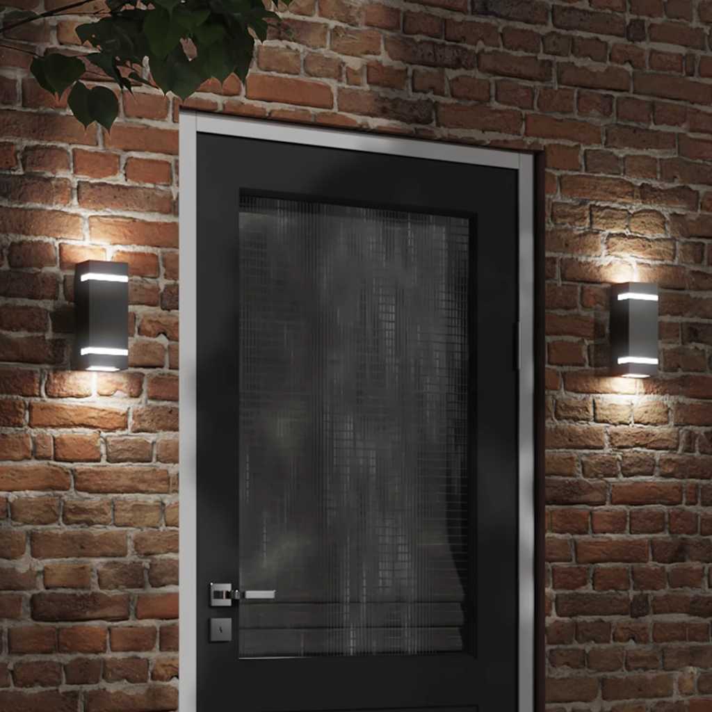 vidaXL Outdoor Wall Lights 2pcs Black Stainless Steel - 9.5 x 7.5 x 24 cm