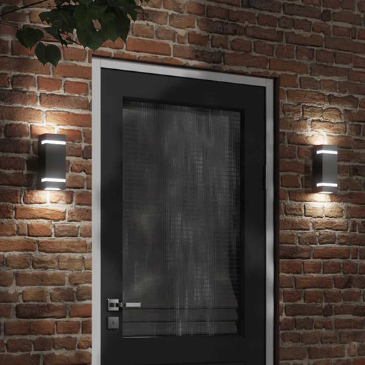 vidaXL Outdoor Wall Lights 2pcs Black Stainless Steel - 9.5 x 7.5 x 24 cm
