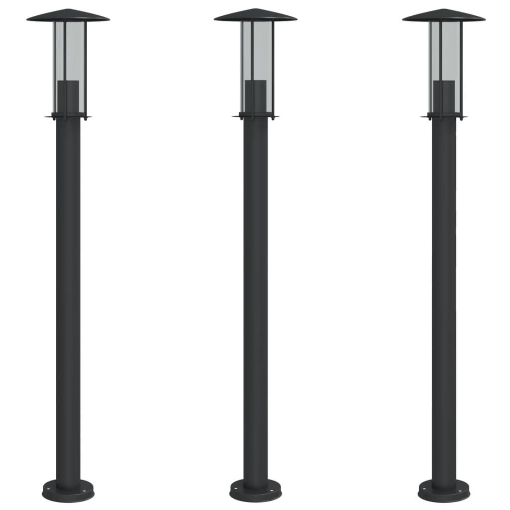 vidaXL Outdoor Floor Lamps 3pcs Black 100 cm Stainless Steel - 53104