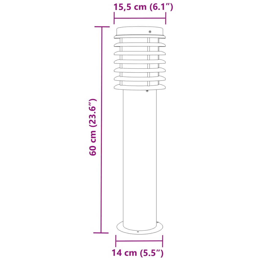 vidaXL Outdoor Floor Lamps 3pcs Black 60 cm Stainless Steel - 53111
