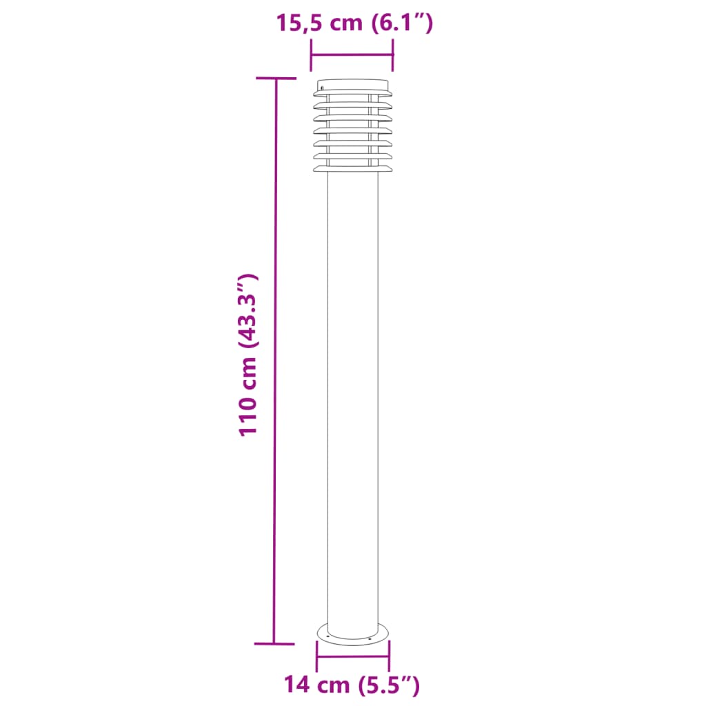 vidaXL Outdoor Floor Lamp Black 110cm Stainless Steel