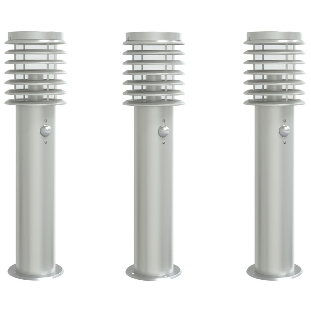 vidaXL Outdoor Floor Lamps with Sensors 3pcs Silver 60 cm Stainless Steel