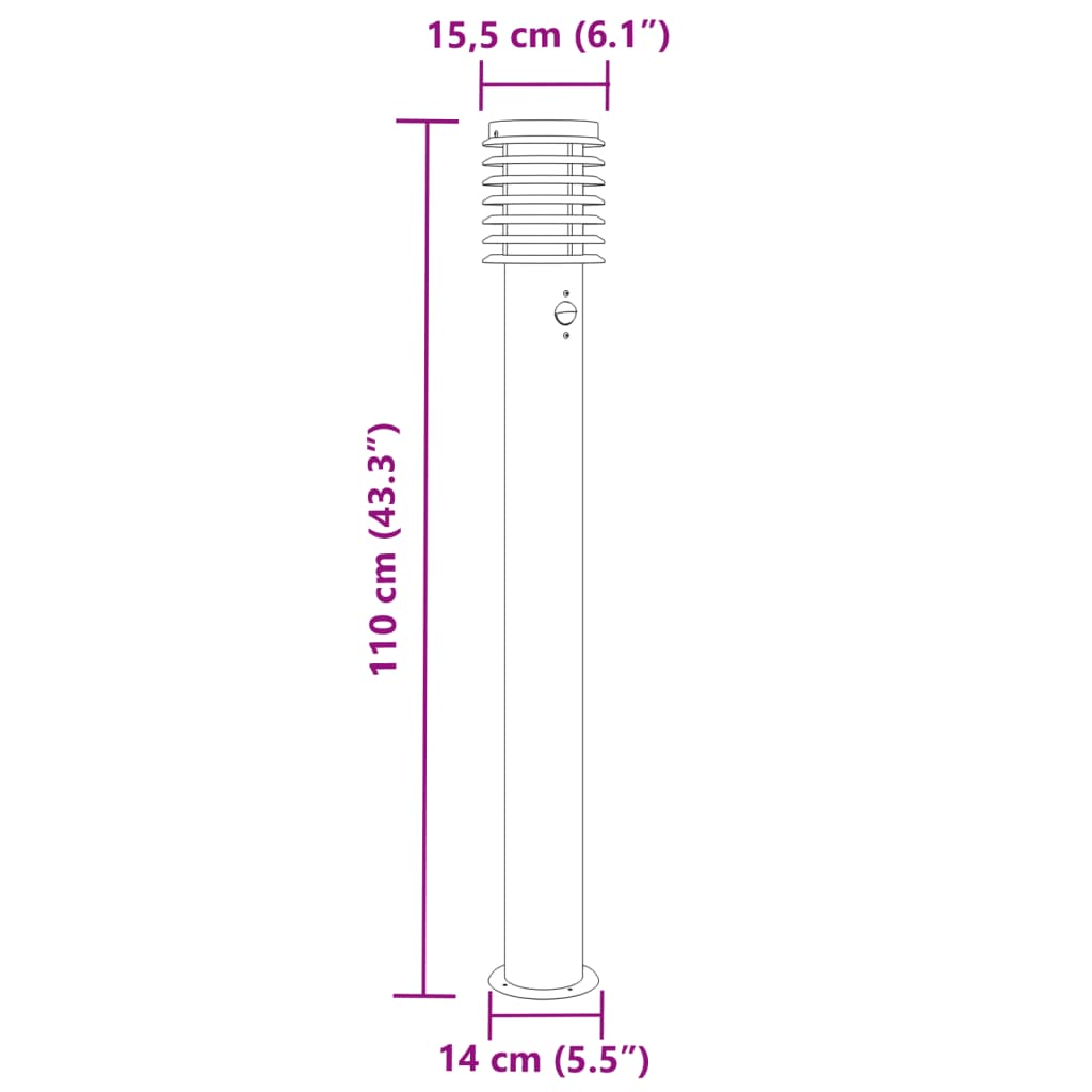 vidaXL Outdoor Floor Lamp with Sensor Silver 110cm Stainless Steel
