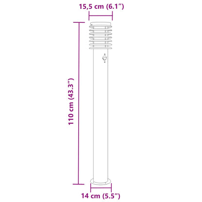 vidaXL Outdoor Floor Lamp with Sensor Silver 110cm Stainless Steel