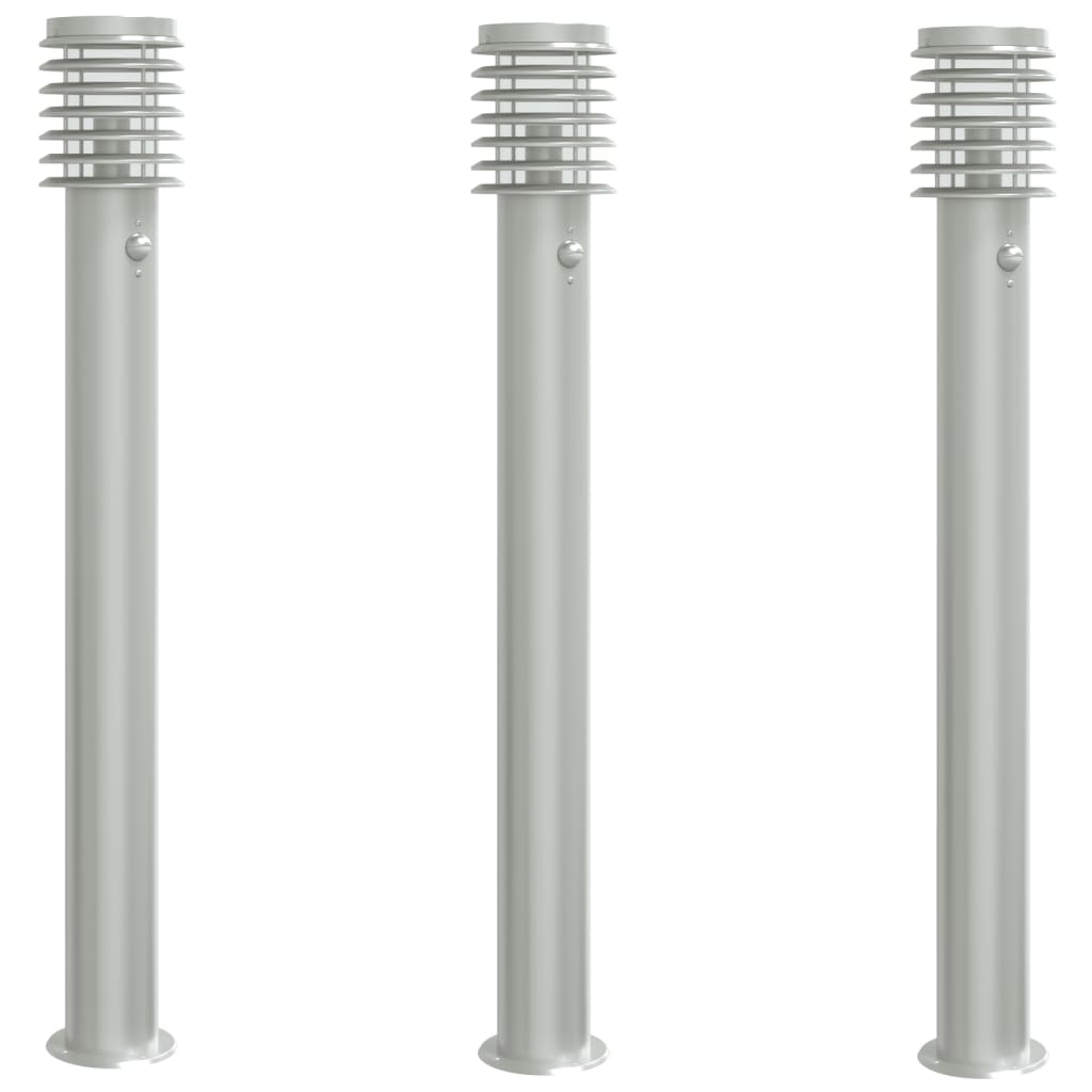 vidaXL Outdoor Floor Lamps with Sensors 3pcs Silver 110cm Stainless Steel