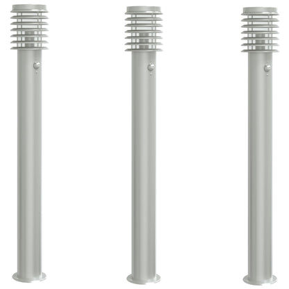 vidaXL Outdoor Floor Lamps with Sensors 3pcs Silver 110cm Stainless Steel