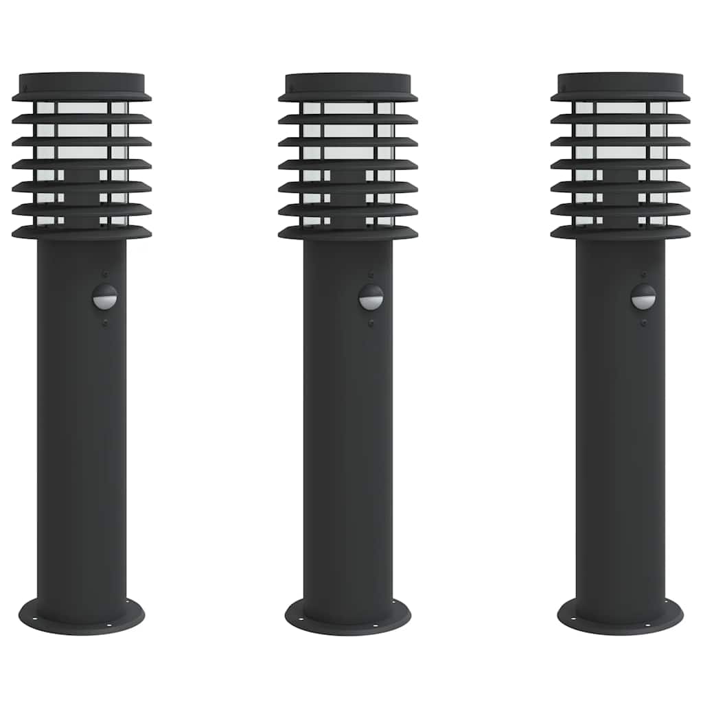 vidaXL Outdoor Floor Lamps with Sensors 3pcs Black 60 cm Stainless Steel