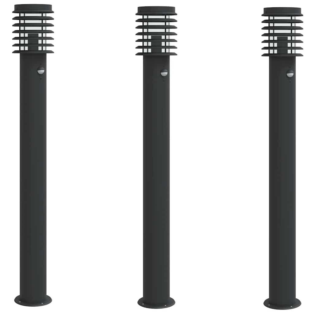 vidaXL Outdoor Floor Lamps with Sensors 3pcs Black 110cm Stainless Steel