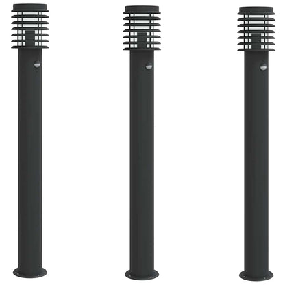 vidaXL Outdoor Floor Lamps with Sensors 3pcs Black 110cm Stainless Steel