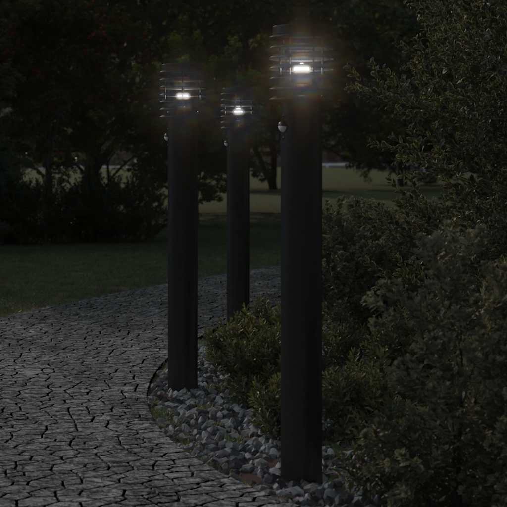 vidaXL Outdoor Floor Lamps with Sensors 3pcs Black 110cm Stainless Steel