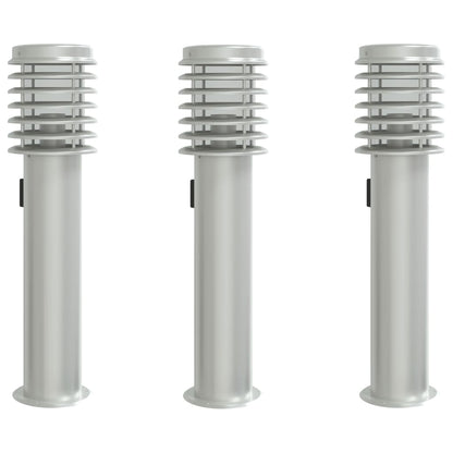 vidaXL Outdoor Floor Lamps with Outlet 3pcs Silver 60 cm Stainless Steel
