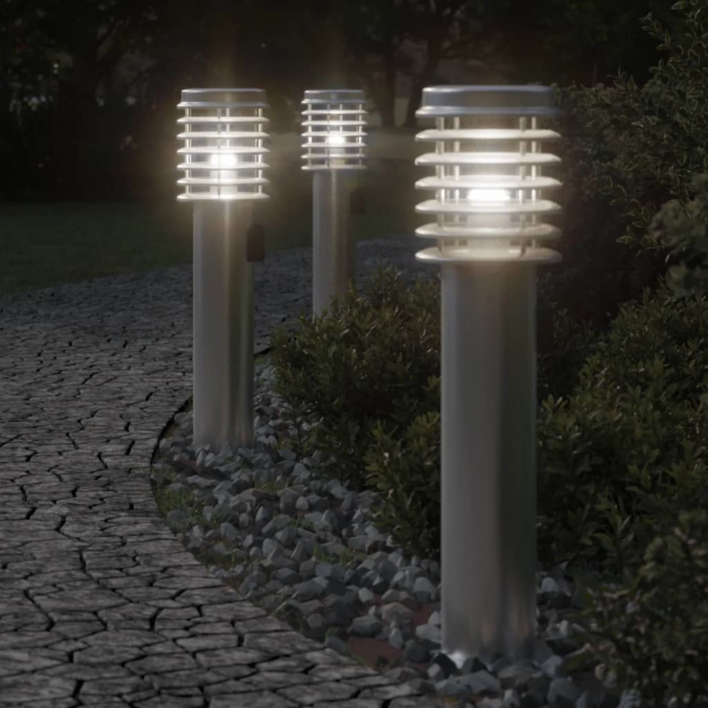 vidaXL Outdoor Floor Lamps with Outlet 3pcs Silver 60 cm Stainless Steel
