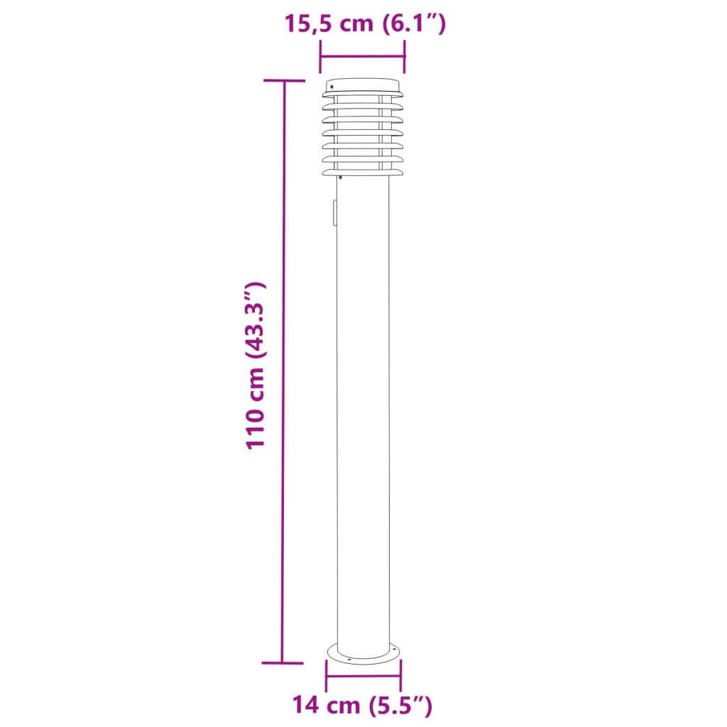 vidaXL Outdoor Floor Lamp with Outlet Silver 110cm Stainless Steel