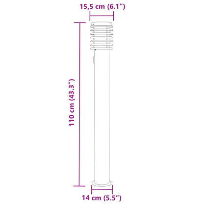vidaXL Outdoor Floor Lamp with Outlet Silver 110cm Stainless Steel
