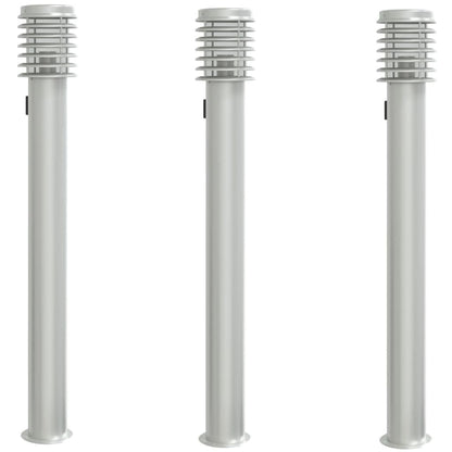 vidaXL Outdoor Floor Lamps with Outlet 3pcs Silver 110cm Stainless Steel