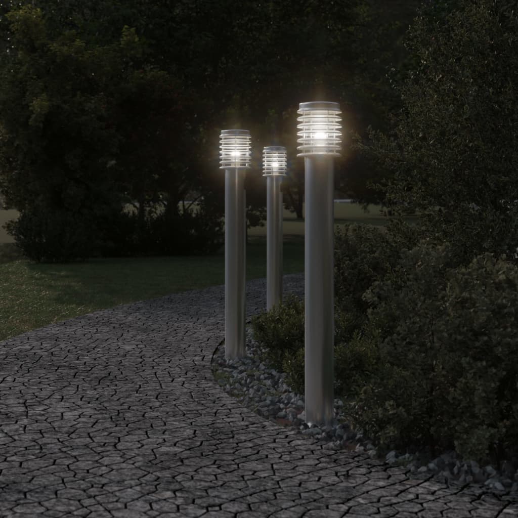 vidaXL Outdoor Floor Lamps with Outlet 3pcs Silver 110cm Stainless Steel