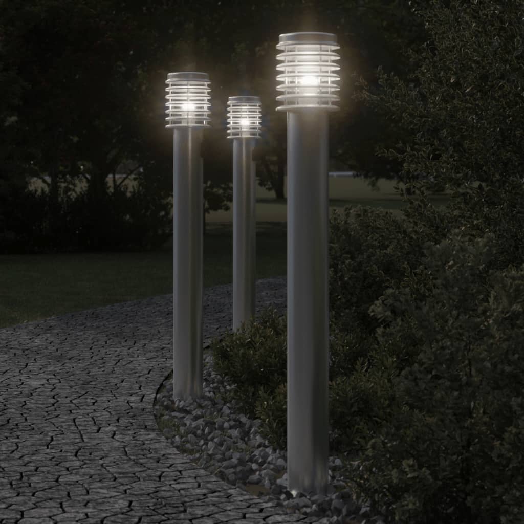 vidaXL Outdoor Floor Lamps with Outlet 3pcs Silver 110cm Stainless Steel
