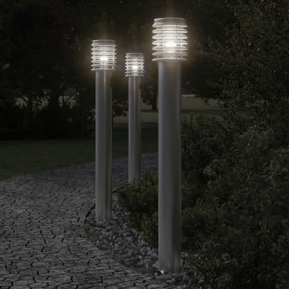 vidaXL Outdoor Floor Lamps with Outlet 3pcs Silver 110cm Stainless Steel