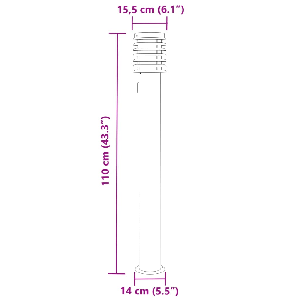 vidaXL Outdoor Floor Lamp with Outlet Black 110cm Stainless Steel
