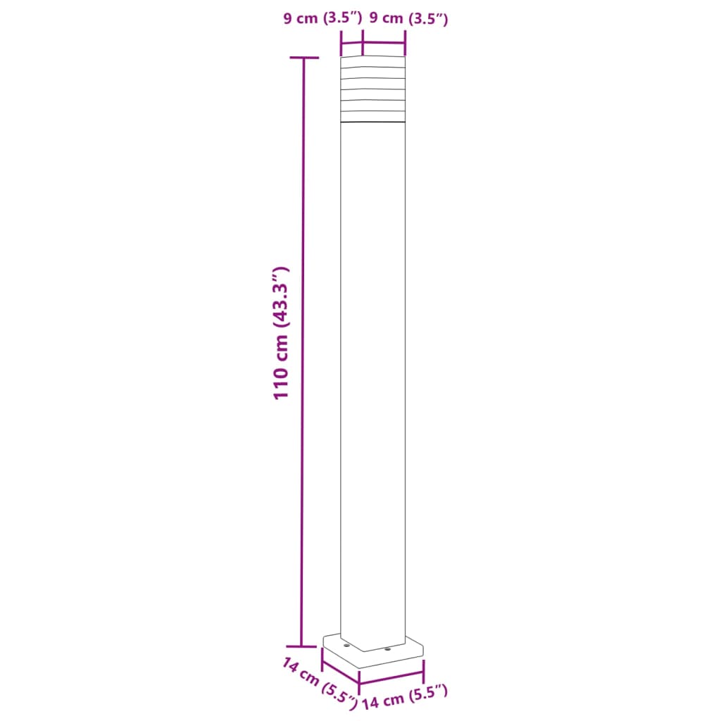 vidaXL Outdoor Floor Lamp Black 110 cm Aluminium