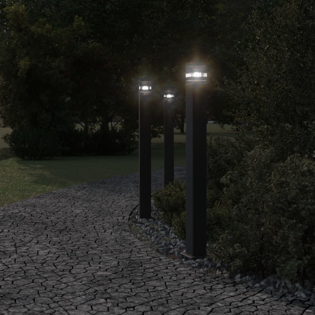 vidaXL Outdoor Floor Lamps with Outlet 3pcs Black 110 cm Aluminium