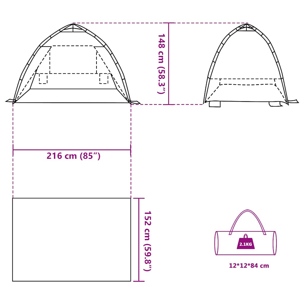 vidaXL Beach Tent 2-Person Grey Quick Release Waterproof - 36513