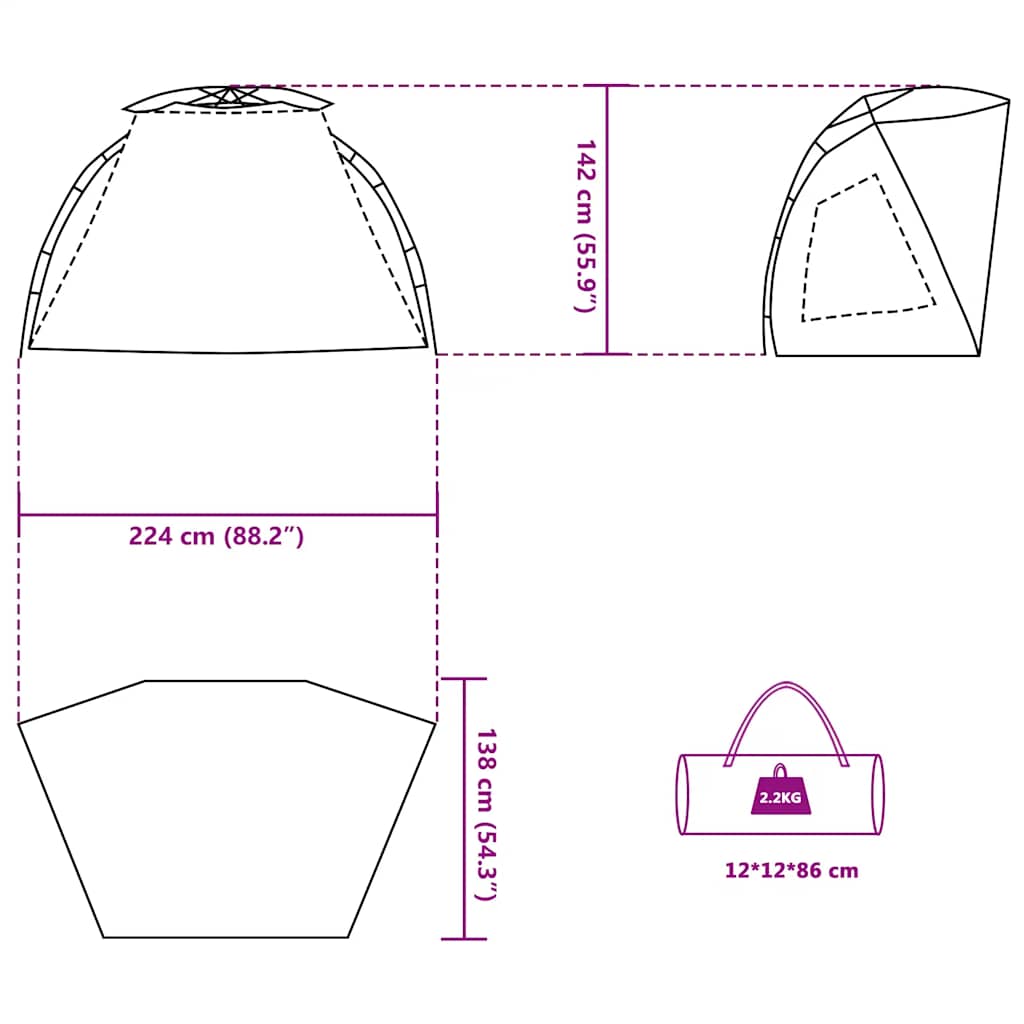 vidaXL Beach Tent 2-Person Grey Quick Release Waterproof - 36555