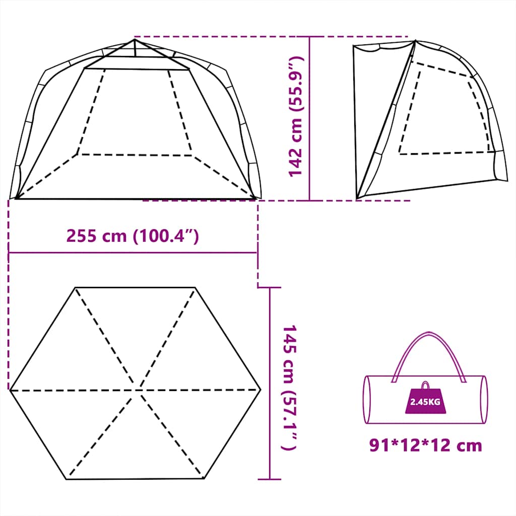 vidaXL Beach Tent 3-Person Grey Quick Release Waterproof