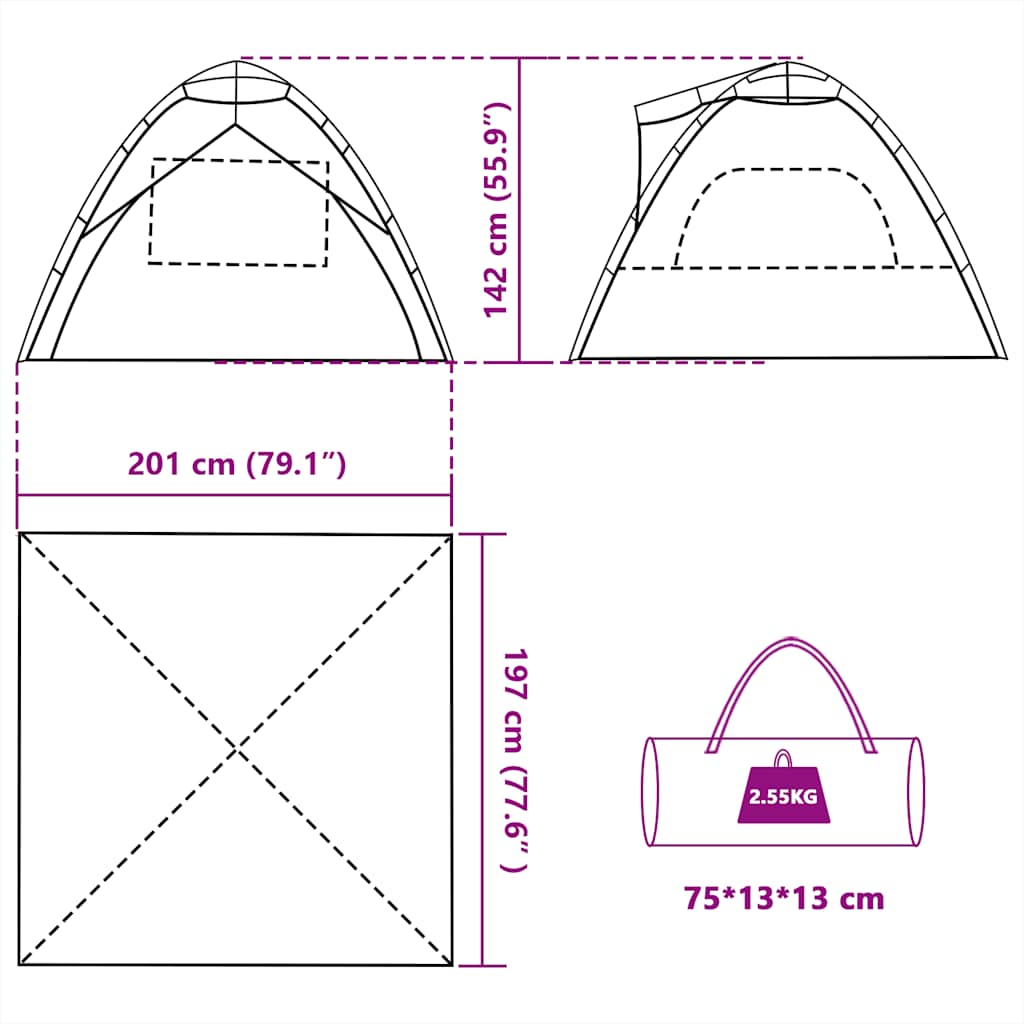 vidaXL Beach Tent 3-Person Grey Quick Release Waterproof - 36577