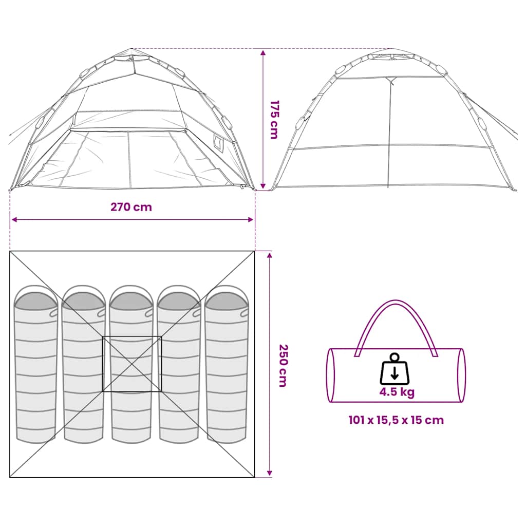 vidaXL Fishing Tent 4-Person Olive Green Quick Release