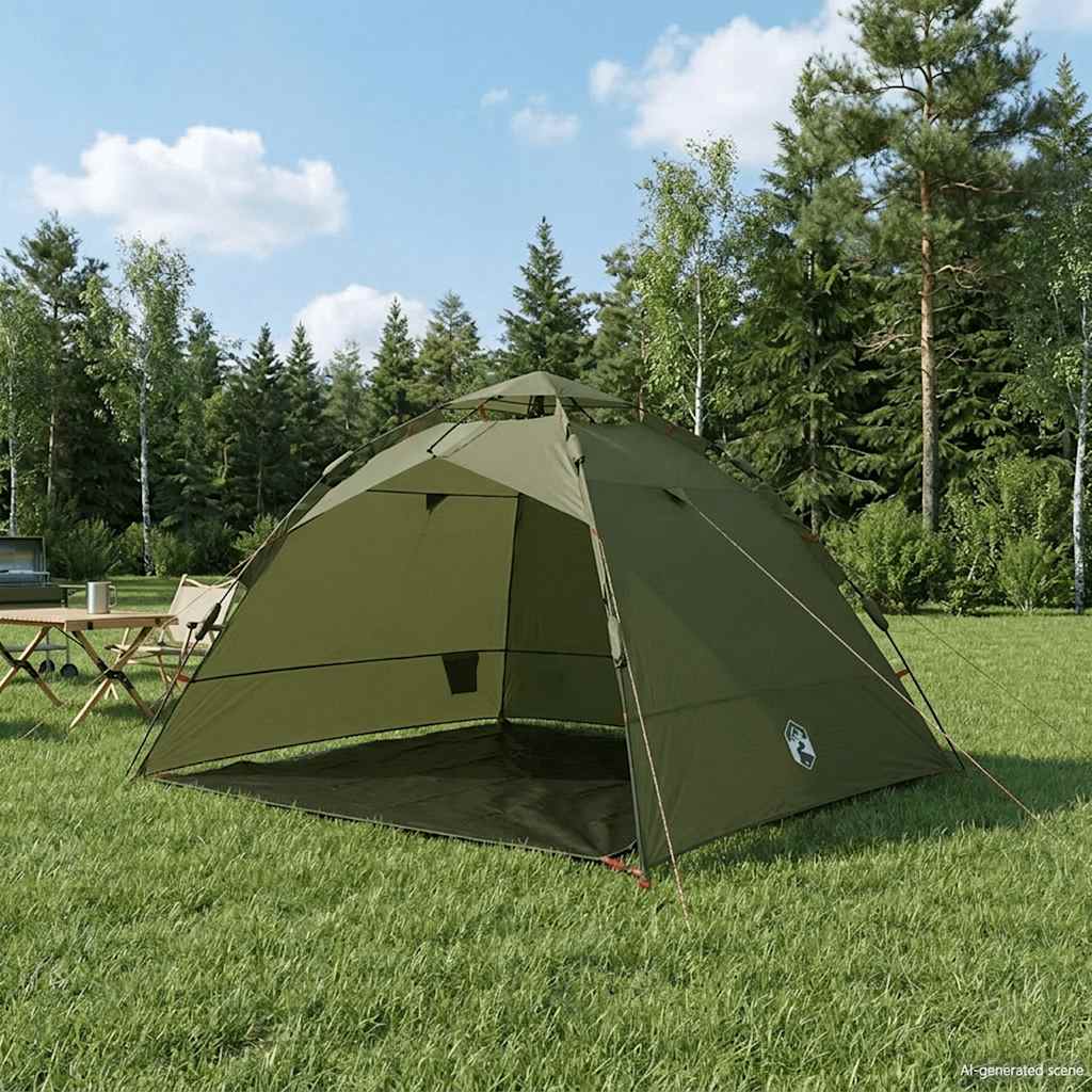 vidaXL Fishing Tent 4-Person Olive Green Quick Release