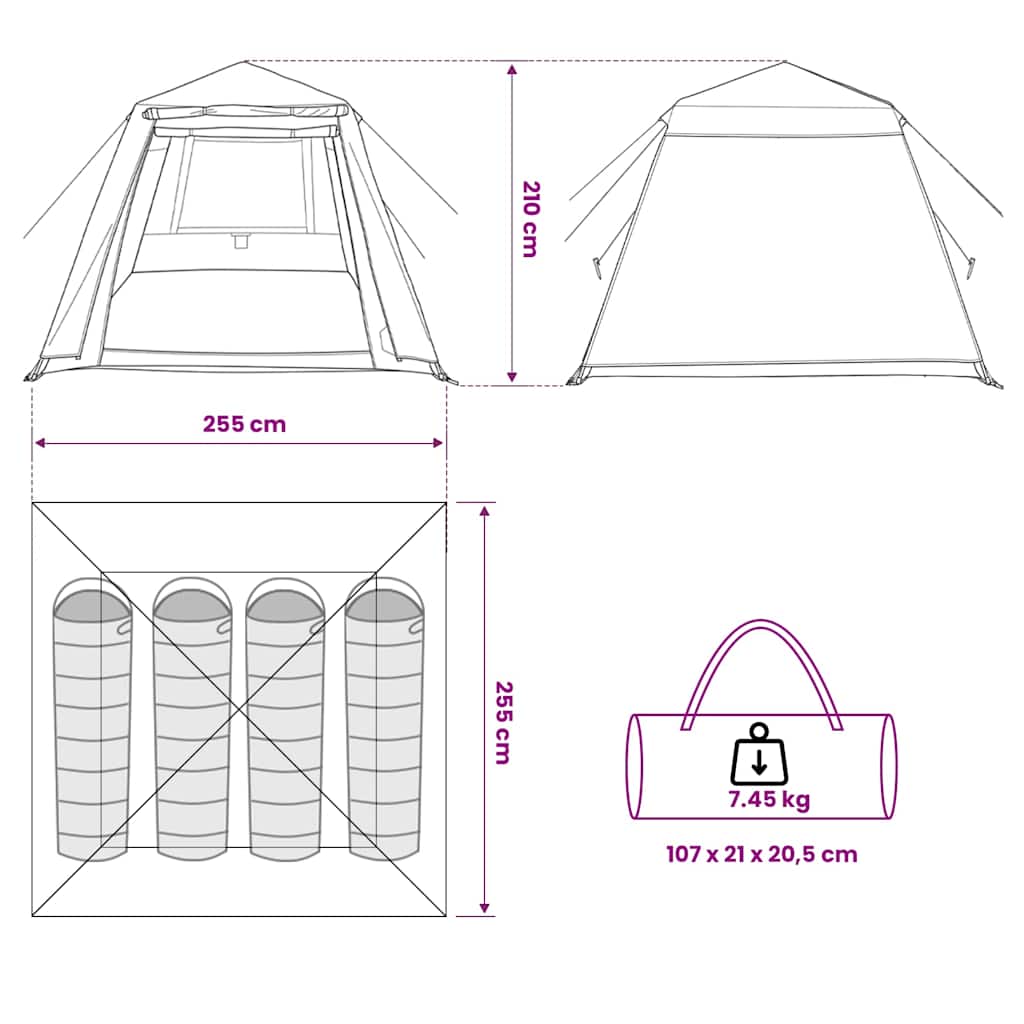 vidaXL Fishing Tent 4-Person Brown Quick Release - 36635