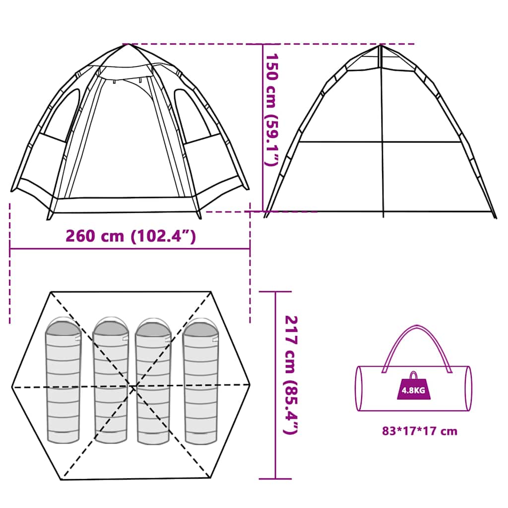 vidaXL Camping Tent Cabin 4-Person Green Quick Release - 260 x 217 x 150 cm