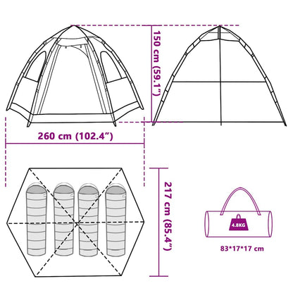 vidaXL Camping Tent Cabin 4-Person Green Quick Release - 260 x 217 x 150 cm