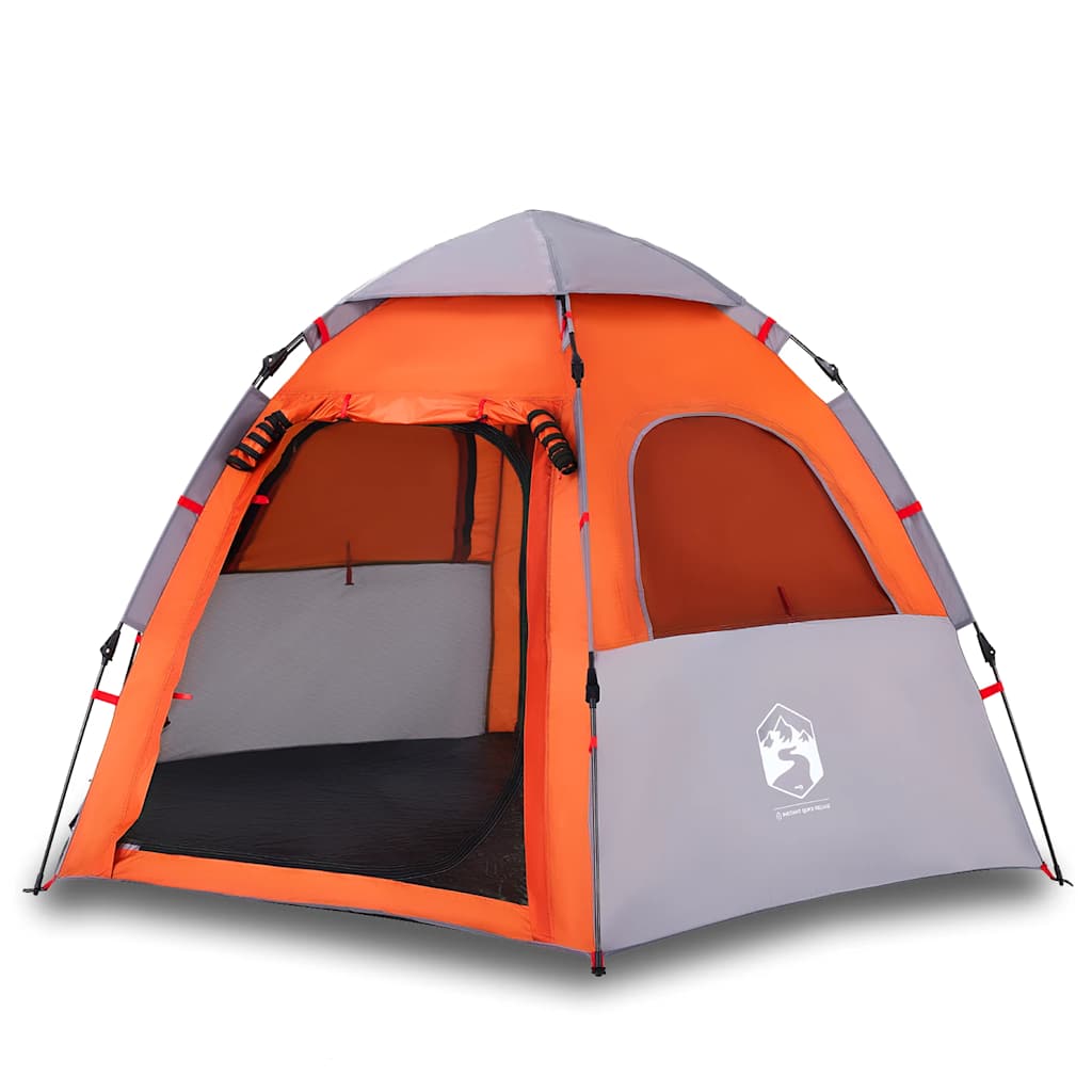 vidaXL Camping Tent Cabin 4-Person Grey and Orange Quick Release - 260 x 217 x 150 cm