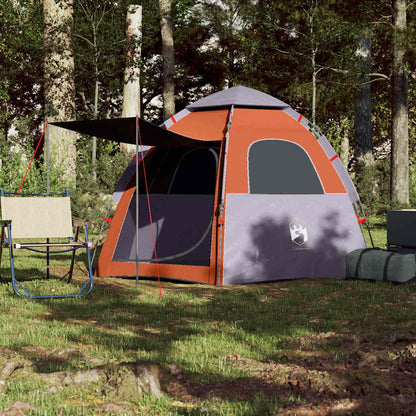 vidaXL Camping Tent Cabin 4-Person Grey and Orange Quick Release - 260 x 217 x 150 cm