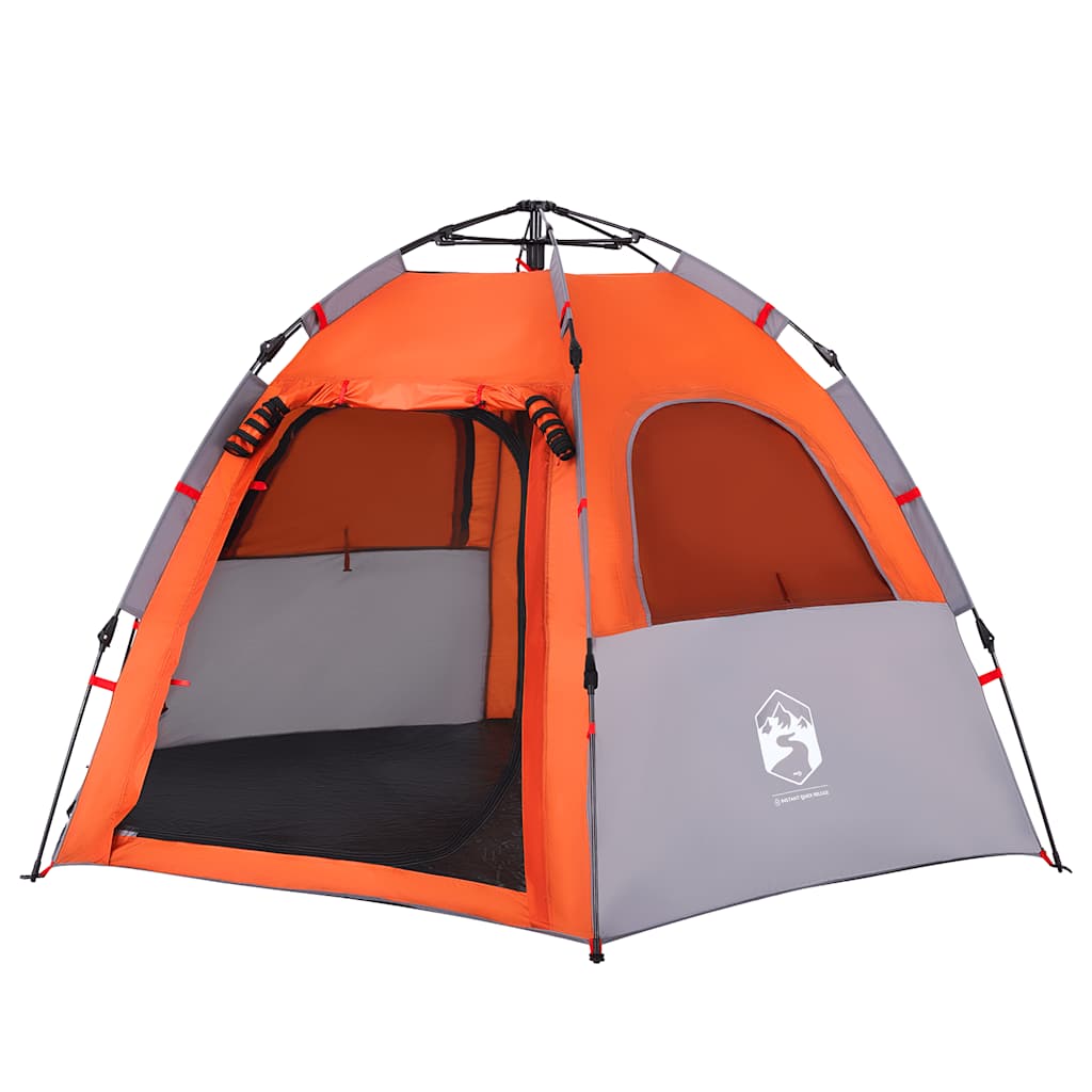 vidaXL Camping Tent Cabin 4-Person Grey and Orange Quick Release - 260 x 217 x 150 cm