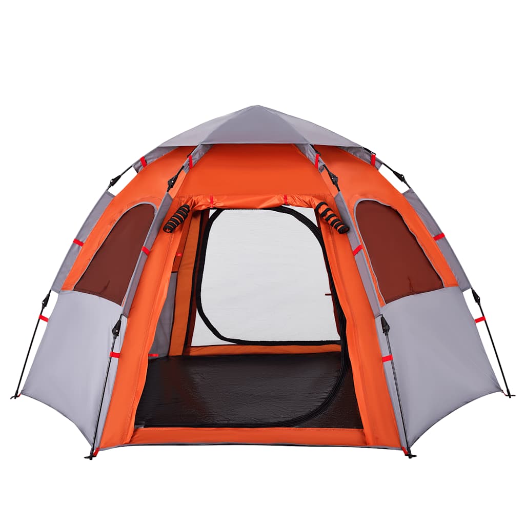 vidaXL Camping Tent Cabin 4-Person Grey and Orange Quick Release - 260 x 217 x 150 cm