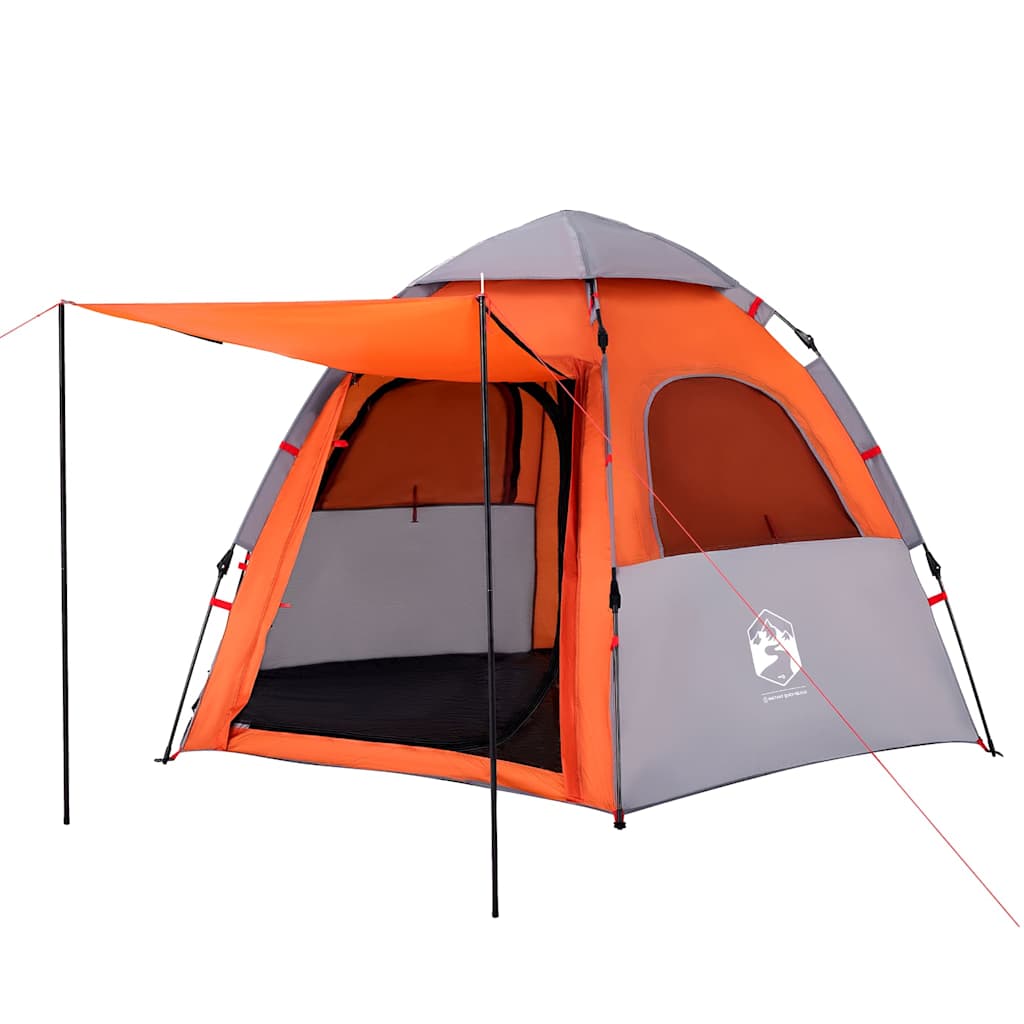 vidaXL Camping Tent Cabin 4-Person Grey and Orange Quick Release - 260 x 217 x 150 cm