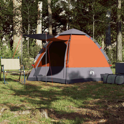 vidaXL Camping Tent Cabin 4-Person Grey and Orange Quick Release - 273 x 273 x 129 cm