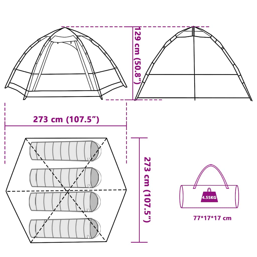vidaXL Camping Tent Cabin 4-Person Grey and Orange Quick Release - 273 x 273 x 129 cm