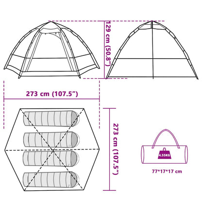 vidaXL Camping Tent Cabin 4-Person Grey and Orange Quick Release - 273 x 273 x 129 cm