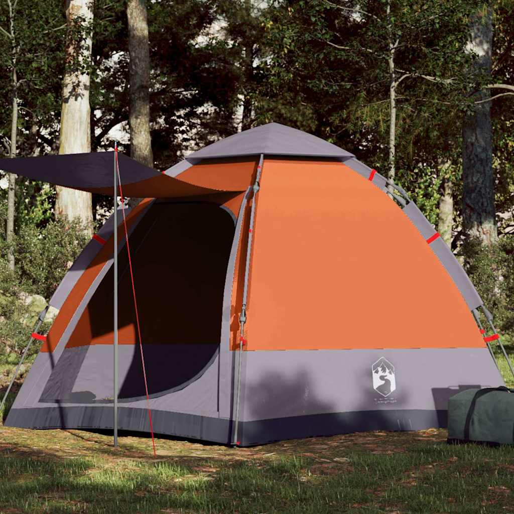 vidaXL Camping Tent Cabin 4-Person Grey and Orange Quick Release - 273 x 273 x 129 cm