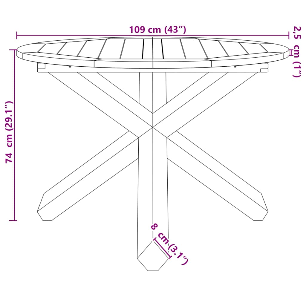 vidaXL Garden Table Ø109x74 cm Solid Wood Teak - Brown